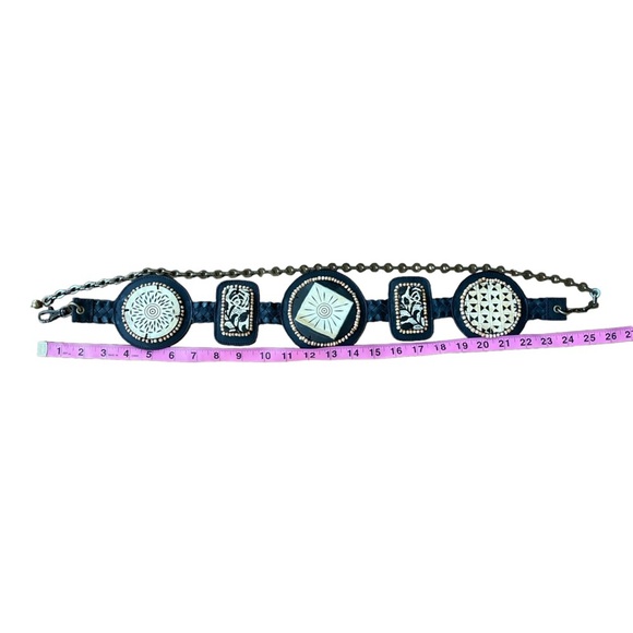 Chico\'s Boho Genuine Leather Medallion Chain Belt with‎ Embroidery Size: M/L main image 7